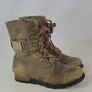 Sorel Major Carly Brown Leather Zip/Lace Up Women's Boots